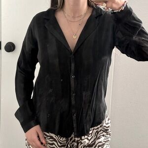 Victorias Secret Black Satin Striped Pj Blouse Size XS